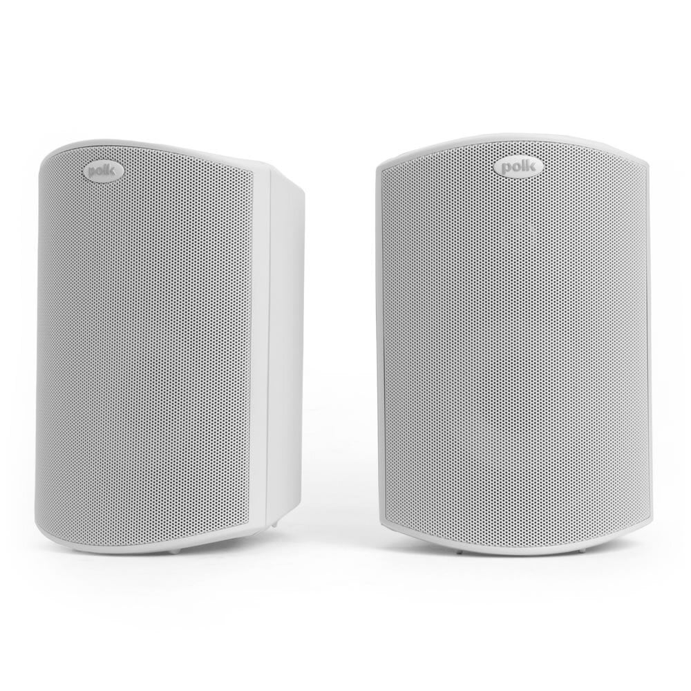 POLK AUDIO ATRIUM 4 مكبرات صوت خارجية بيضاء مع محركات مقاس 4.5 بوصة