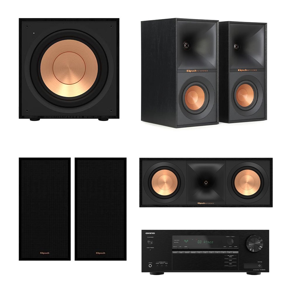 Onkyo TX-SR3100 5.2 Channel 8K AV Receiver Home Theater Bundle with Klipsch R-50M, R-40M, R-50C & R-101SW Subwoofer