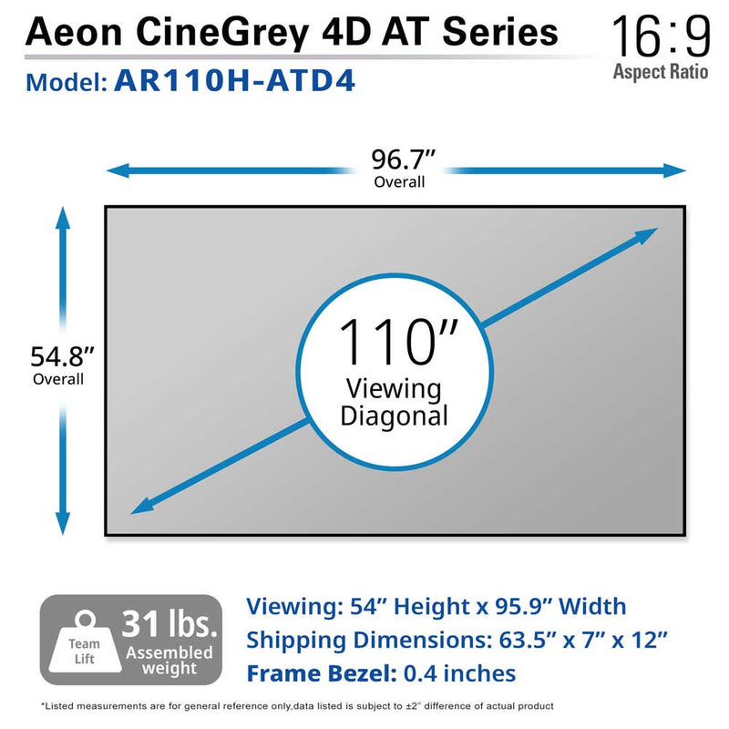 Elite Screen Aeon CineGrey 3D AT Series Acoustic Perforated Screen, 16:9, 4K/8K, Ultra HD Home Theater Fixed Frame Projector Screen, Standard Throw Projectors