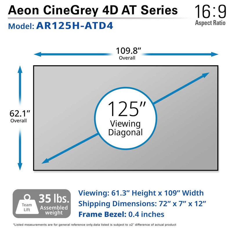 Elite Screen Aeon CineGrey 4D AT Series Acoustic Perforated Screen, 16:9, Home Theater Fixed Frame Projector Screen, Standard Throw Projectors