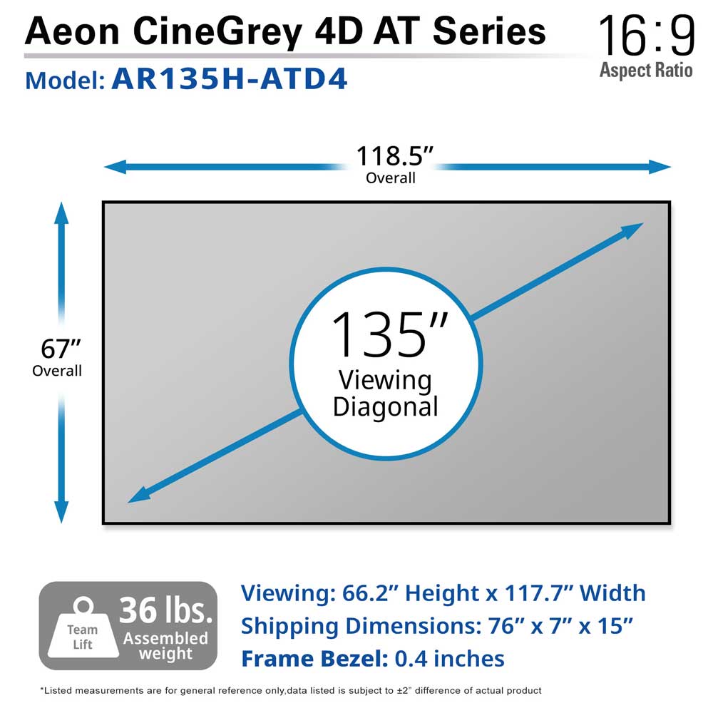 Elite Screen Aeon AcousticPro UHD Series, 16:9, 4K Ultra HD and Active 3D, Home Theater Fixed Frame Projector Screen, Ultra, Short Throw Projectors