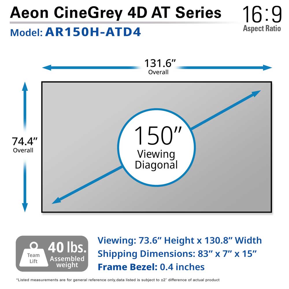 Elite Screen Aeon AcousticPro UHD Series, 16:9, 4K Ultra HD and Active 3D, Home Theater Fixed Frame Projector Screen, Ultra, Short Throw Projectors