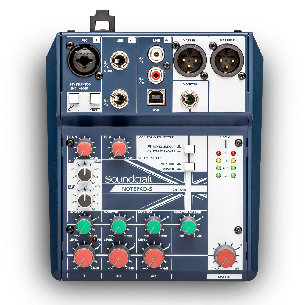 وحدة تحكم خلط تناظرية صغيرة الحجم Soundcraft Notepad-8FX مع مدخل/مخرج USB وتأثيرات المعجم