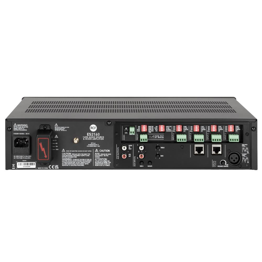 RCF ES 2160 Rack Mount Mixer-Amplifier with MP3 Player and Bluetooth, 160W, 6 Channels