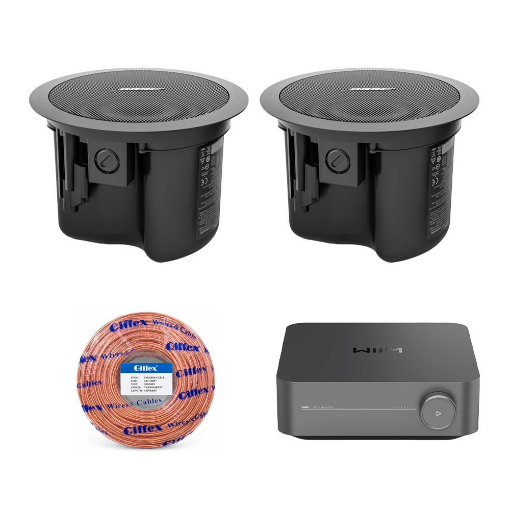 Bose FS2C Ceiling Speakers (Pair) with WiiM Amp Pro and 16AWG Installation Cable – Complete Audio Bundle