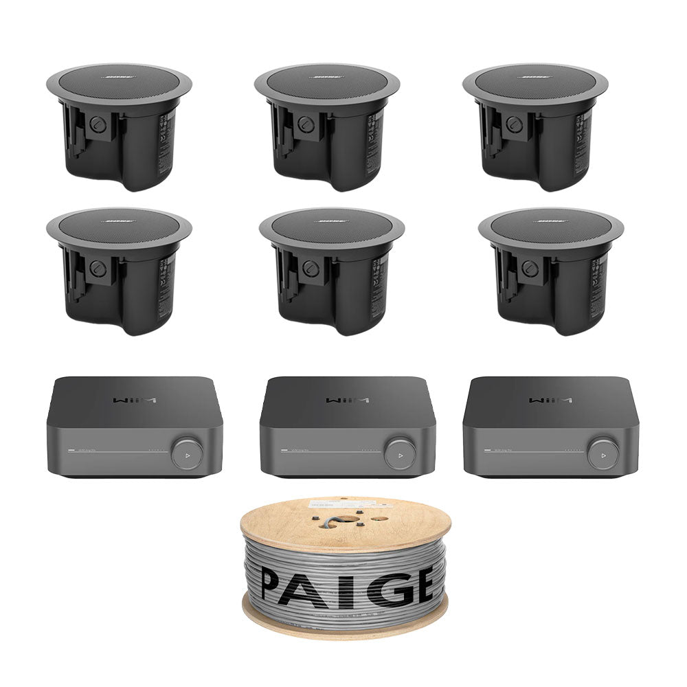 Bose FS2C Ceiling Speakers (6) with Dual WiiM Amp Pro (3) and 150m Paige Cable – 3-Zone Audio Bundle