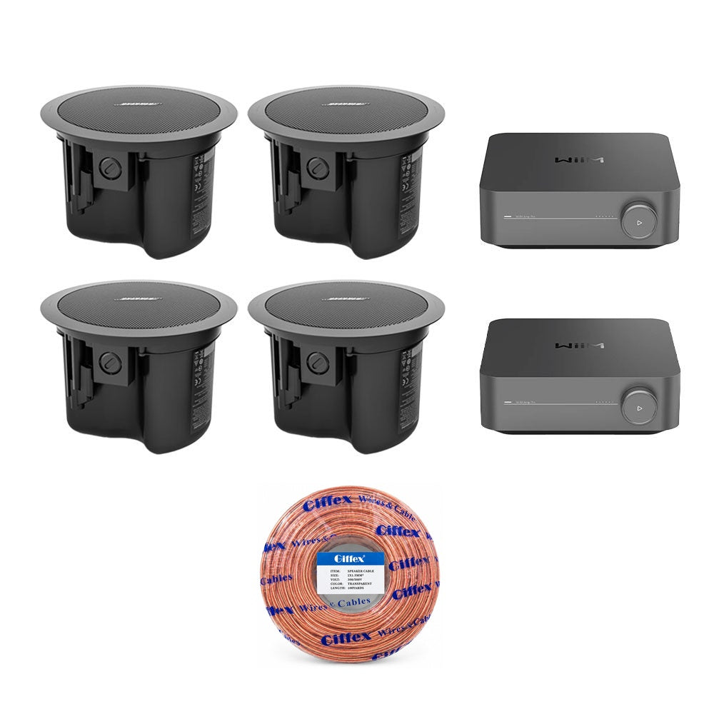 Bose FS2C Ceiling Speakers (4) with Dual WiiM Amp Pro and 100m Paige Cable – 2-Zone Audio Bundle