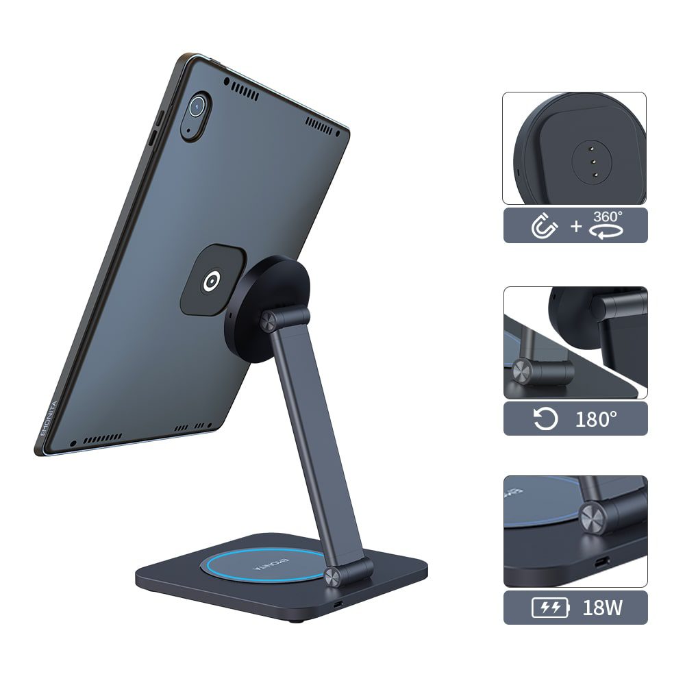 EMONITA 18W Fast Charging Foldable Magnetic Stand with Charging Case for iPad 10.2-in. (7th/8th/9th Gen)