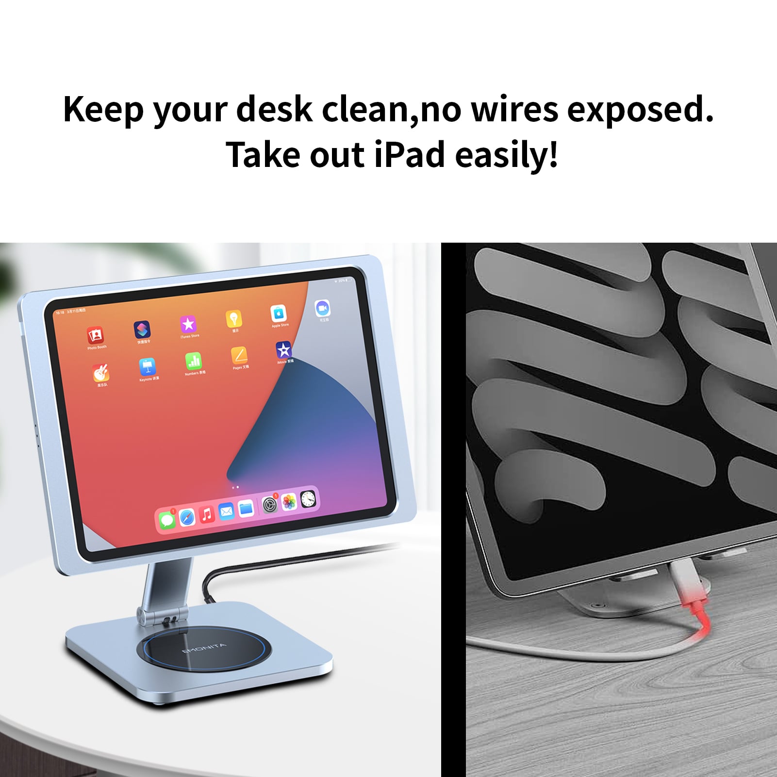 EMONITA 18W Fast Charging Foldable Magnetic Stand with Charging Case for iPad 10.2-in. (7th/8th/9th Gen)