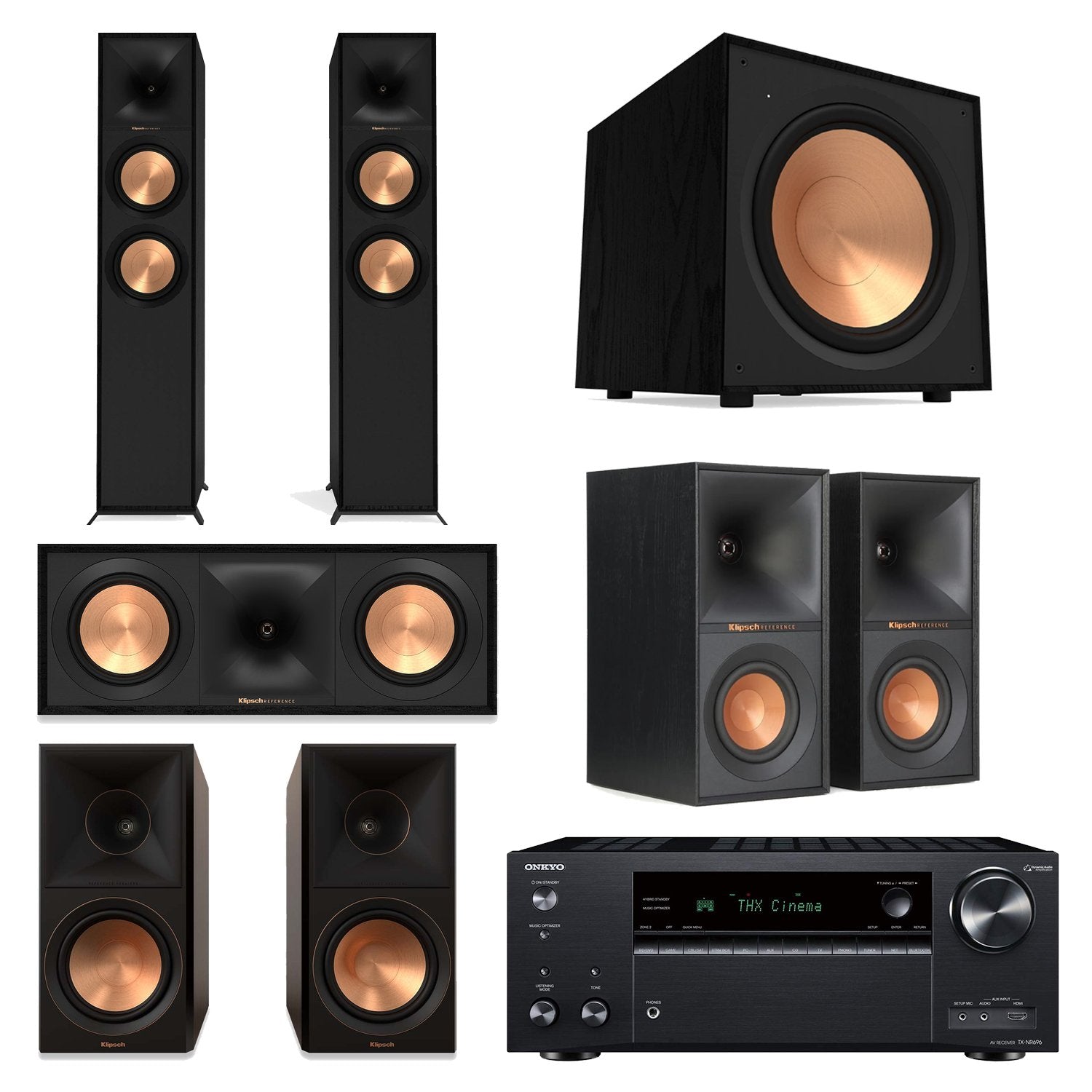 Onkyo TX-NR696 7.2-Channel AV Receiver Home Theater Bundle with Klipsch R-600F, R-50C, R-50M, R-40M & R-121SW Speakers