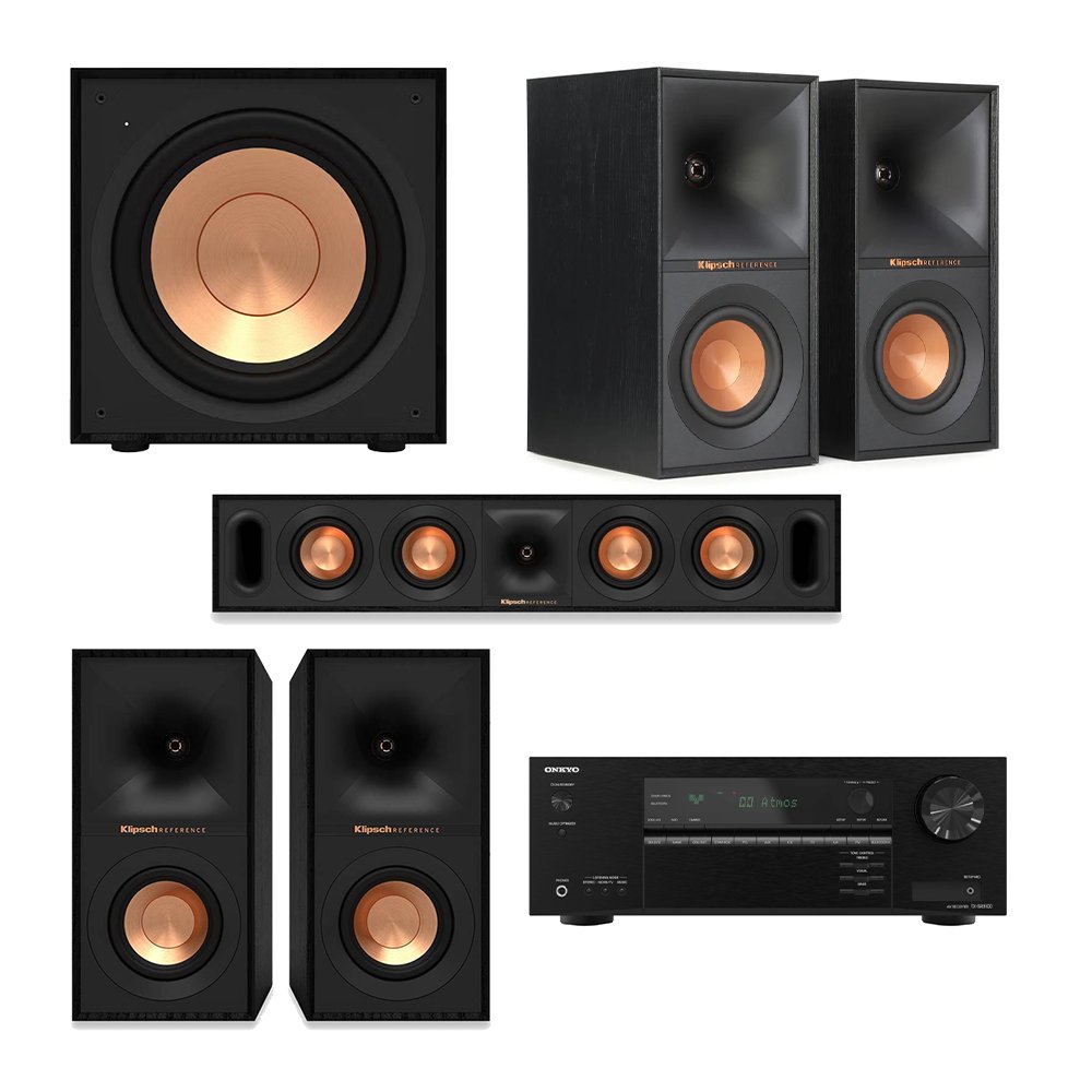 Onkyo TX-SR3100 5.2 Channel 8K AV Receiver Home Theater Bundle with Klipsch R-60M, R-40M, R-30C & R-101SW Subwoofer