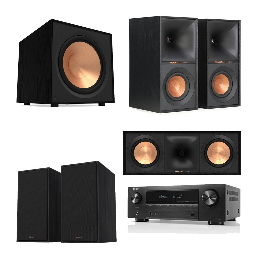 Denon AVR-X580BT 5.2 Channel 8K AV Receiver Home Theater Bundle with Klipsch R-60M, R-40M, R-50C & R-121SW Speakers