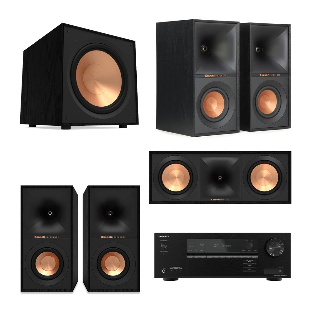 Onkyo TX-SR3100 5.2 Channel 8K AV Receiver Home Theater Bundle with Klipsch R-60M, R-40M, R-50C & R-121SW Speakers