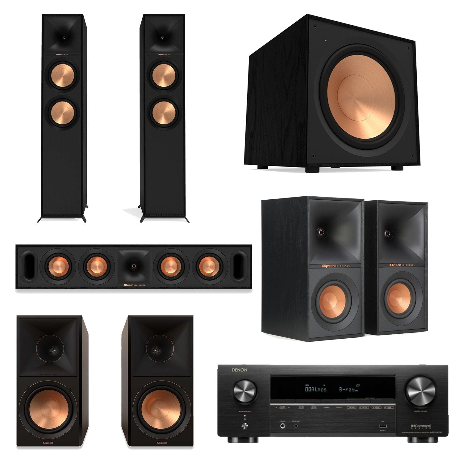 Denon AVR-X1800H 7.2-Channel AV Receiver Home Theater Bundle with Klipsch R-600F, R-30C, R-50M, R-40M & R-121SW Speakers