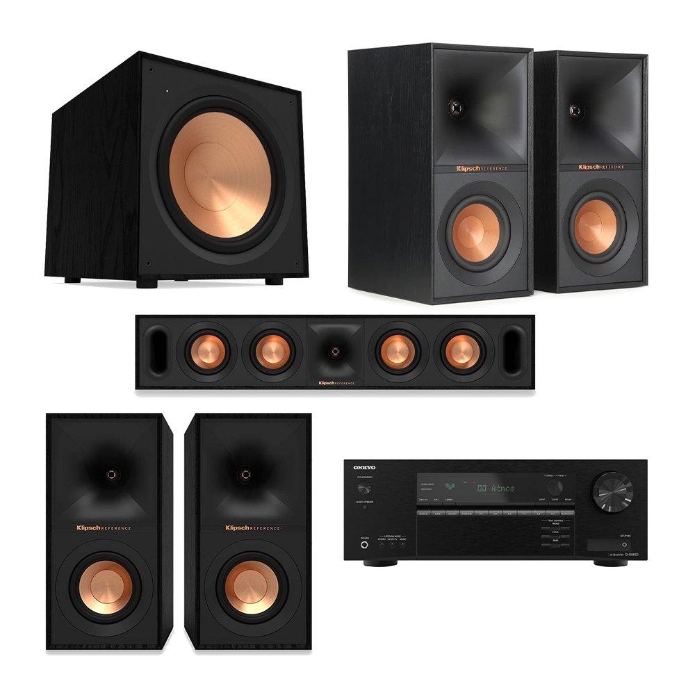 Onkyo TX-SR3100 5.2 Channel 8K AV Receiver Home Theater Bundle with Klipsch R-60M, R-40M, R-30C & R-121SW Speakers