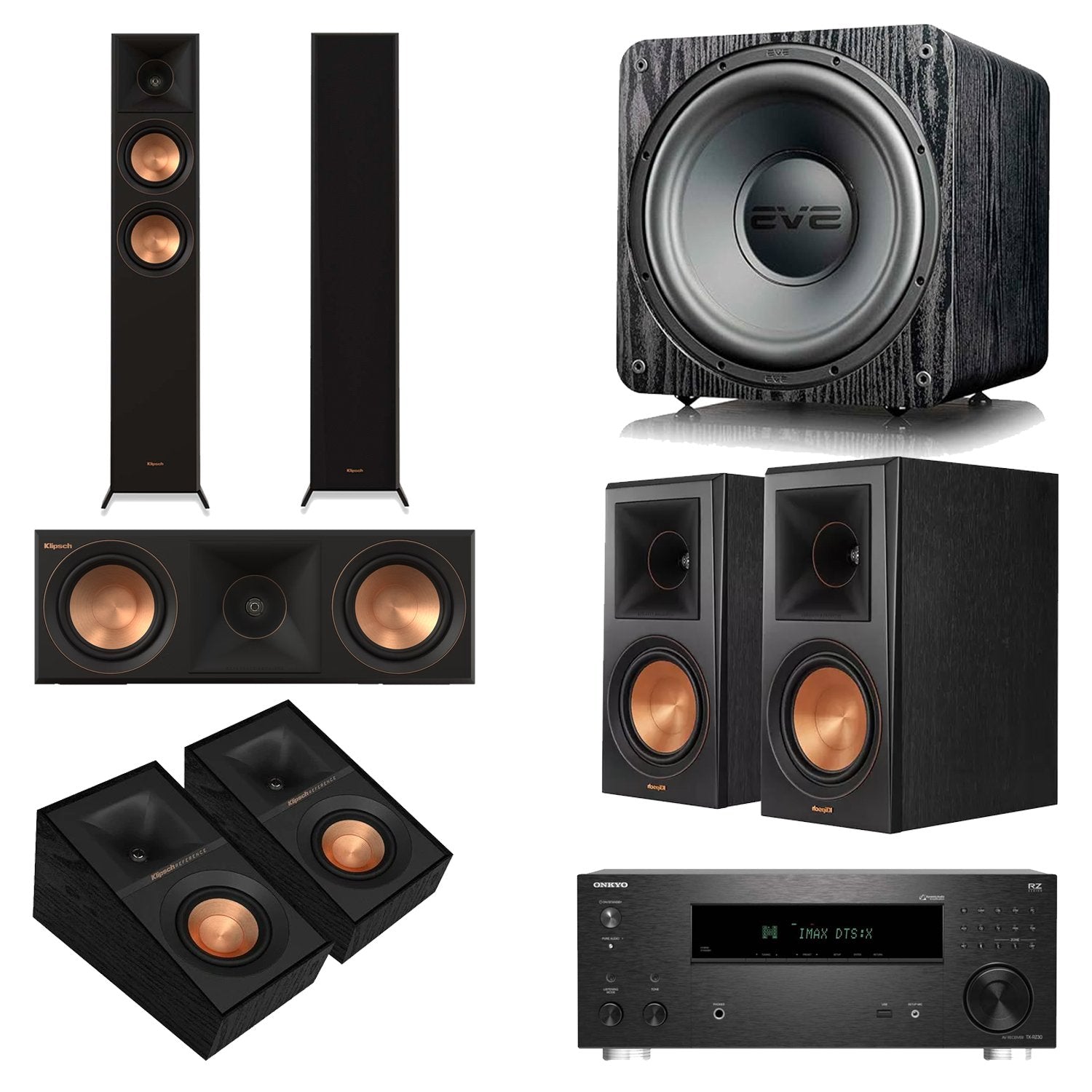 Onkyo TX-RZ30 9.2-Channel AV Receiver Home Theater Bundle with Klipsch RP-5000F II, RP-500C II, RP-500M II, R-40SA & SVS SB-1000 Pro Subwoofer