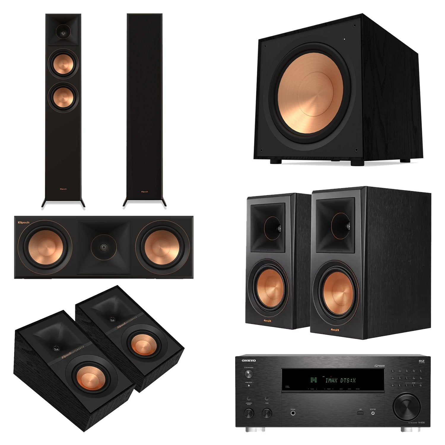 Onkyo TX-RZ30 9.2-Channel AV Receiver Home Theater Bundle with Klipsch RP-5000F II, RP-500C II, RP-500M II, R-40SA & R-121SW Subwoofer