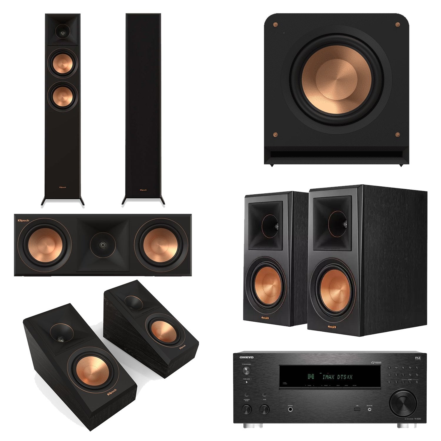 Onkyo TX-RZ30 9.2-Channel AV Receiver Home Theater Bundle with Klipsch RP-5000F II, RP-500C II, RP-500M II, RP-500SA II & RP-1200SW Subwoofer