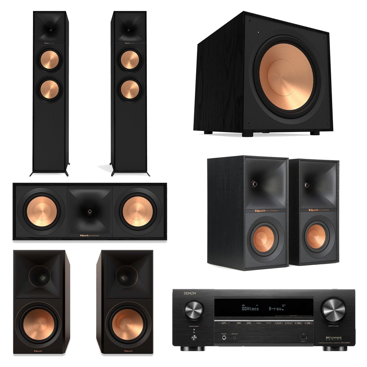 Denon AVR-X1800H 7.2-Channel AV Receiver Home Theater Bundle with Klipsch R-600F, R-50C, R-50M, R-40M & R-121SW Speakers