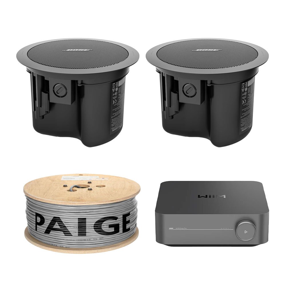 Bose FS2C Ceiling Speakers (Pair) with WiiM Amp Pro and 16AWG Installation Cable – Complete Audio Bundle