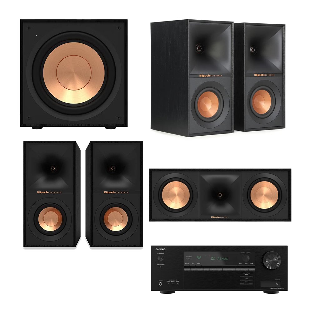 Onkyo TX-SR3100 5.2-Channel AV Receiver with Klipsch R-101SW Subwoofer, R-40M Bookshelf & R-50C Center Speaker Bundle