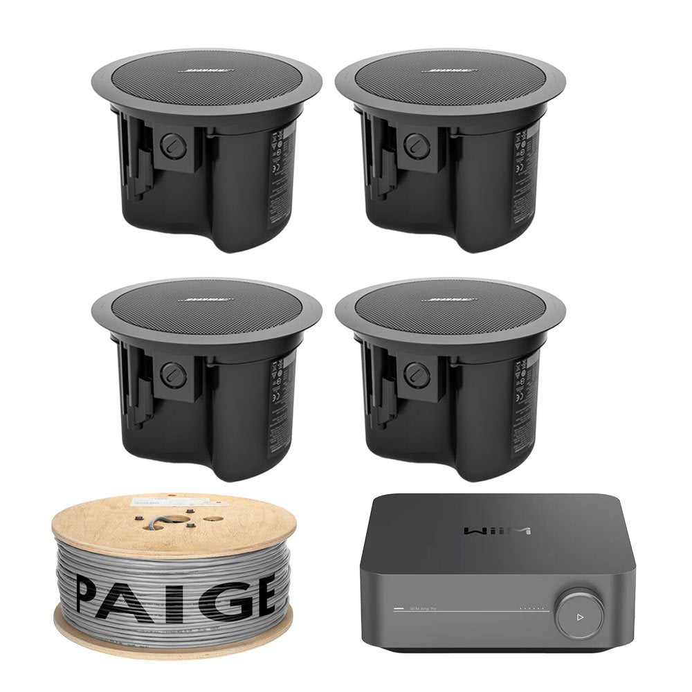 Bose FS2C Ceiling Speakers (4) with WiiM Amp Pro and 16AWG Installation Cable – Complete Audio Bundle