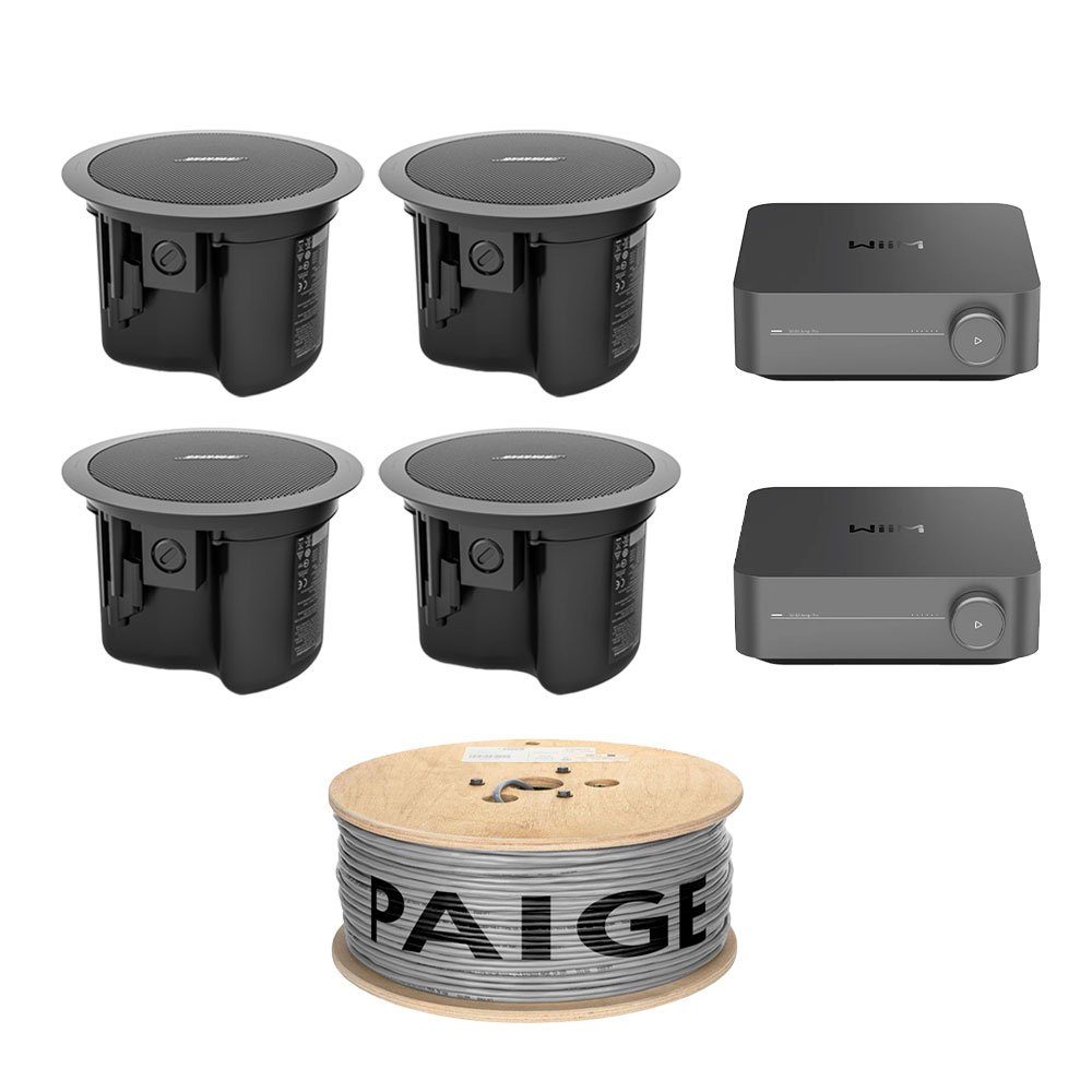 Bose FS2C Ceiling Speakers (4) with Dual WiiM Amp Pro and 100m Paige Cable – 2-Zone Audio Bundle