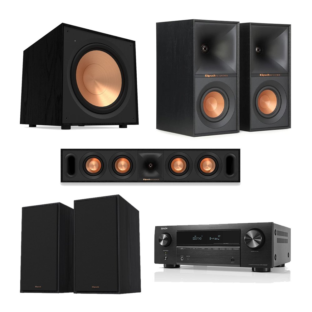 Denon AVR-X580BT 5.2 Channel 8K AV Receiver Home Theater Bundle with Klipsch R-60M, R-40M, R-30C & R-121SW Speakers