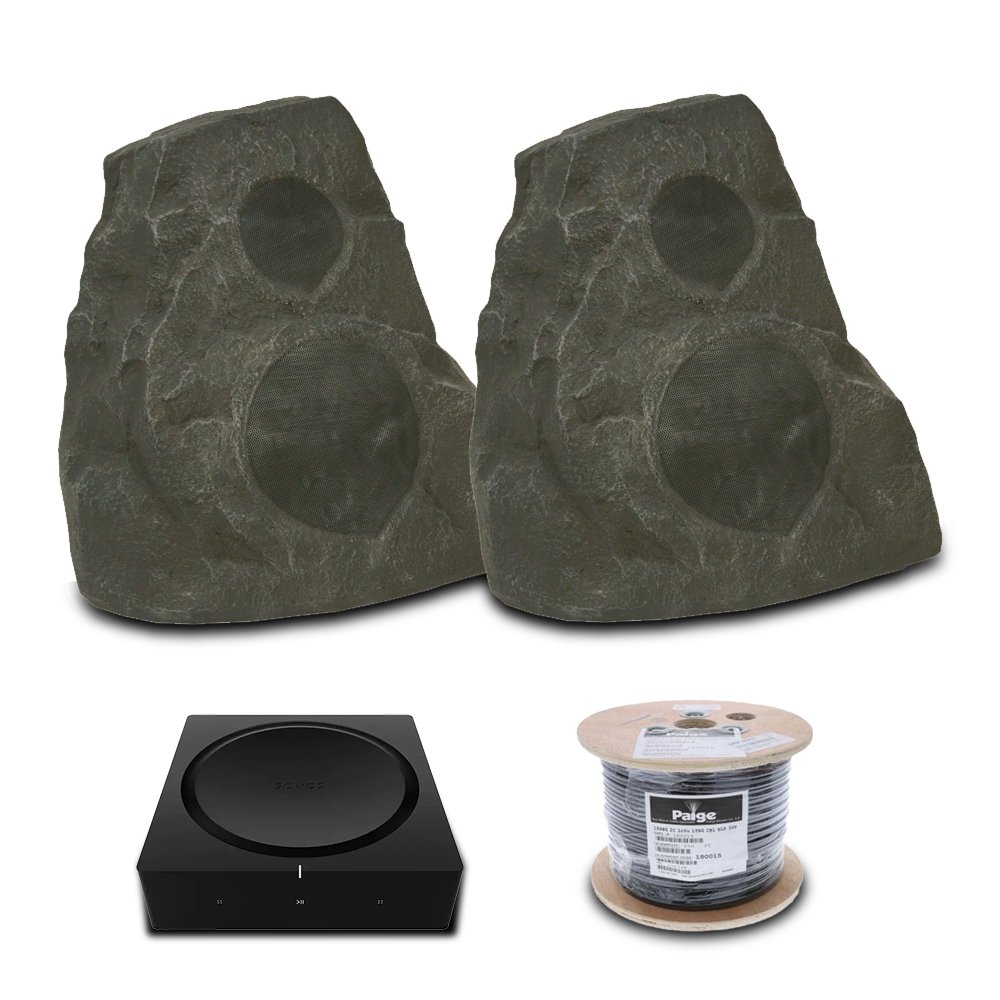 Klipsch AWR-650-SM Granite Rock Speakers Bundle with Sonos Amp & 25m Speaker Cable