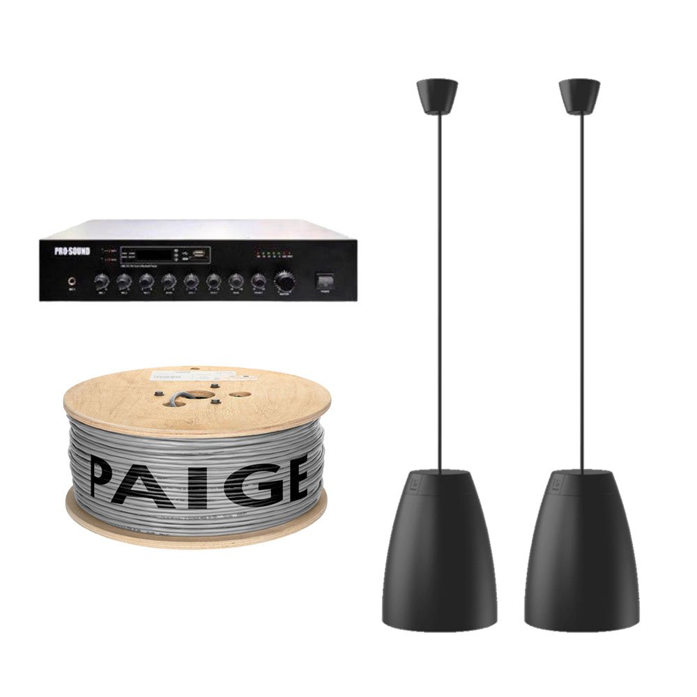 Prosound X-20 Pendant Speaker (2), AT-60 BT Amplifier with 50m Cable Bundle
