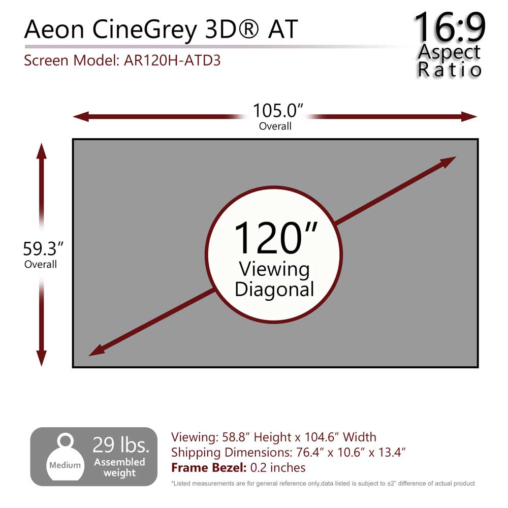 Elite Screen Aeon CineGrey 3D AT Series Acoustic Perforated Screen, 16:9, 4K/8K, Ultra HD Home Theater Fixed Frame Projector Screen, Standard Throw Projectors