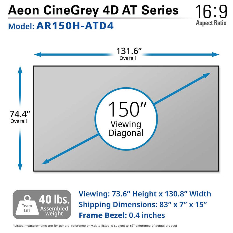 شاشة Elite Screen Aeon CineGrey 4D AT Series شاشة صوتية مثقوبة، 16:9، شاشة عرض بإطار ثابت للمسرح المنزلي، أجهزة عرض قياسية 