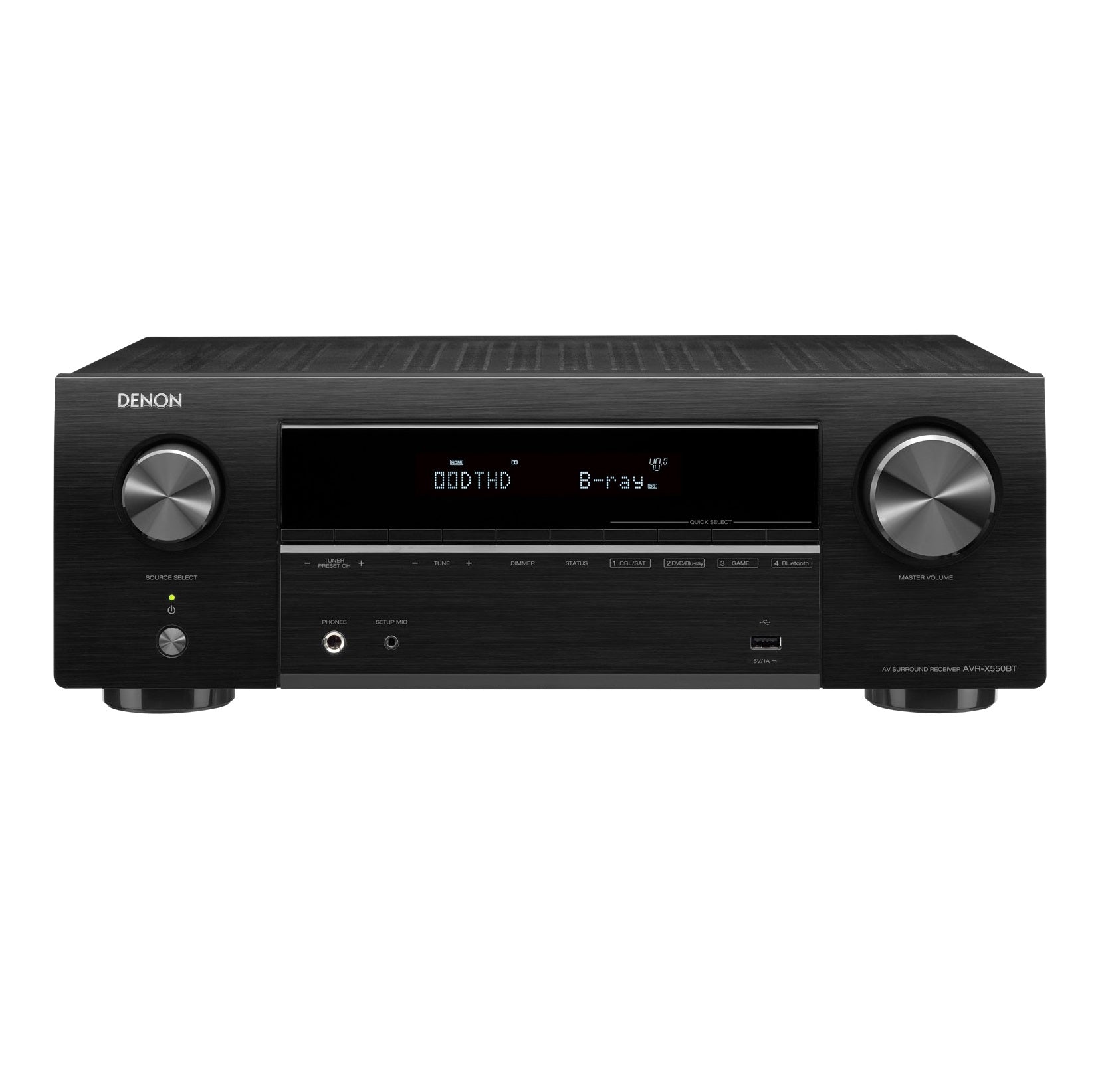 Denon AVRX550BT 5.2 Channel Full 4K Ultra HD AV Receiver with built-in Bluetooth – Black
