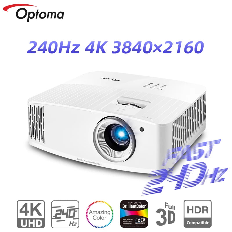Optoma – 4K projector with 3840x2160 240Hz refresh rate, for games, WiFi, 3D HDR, for Home cinema,